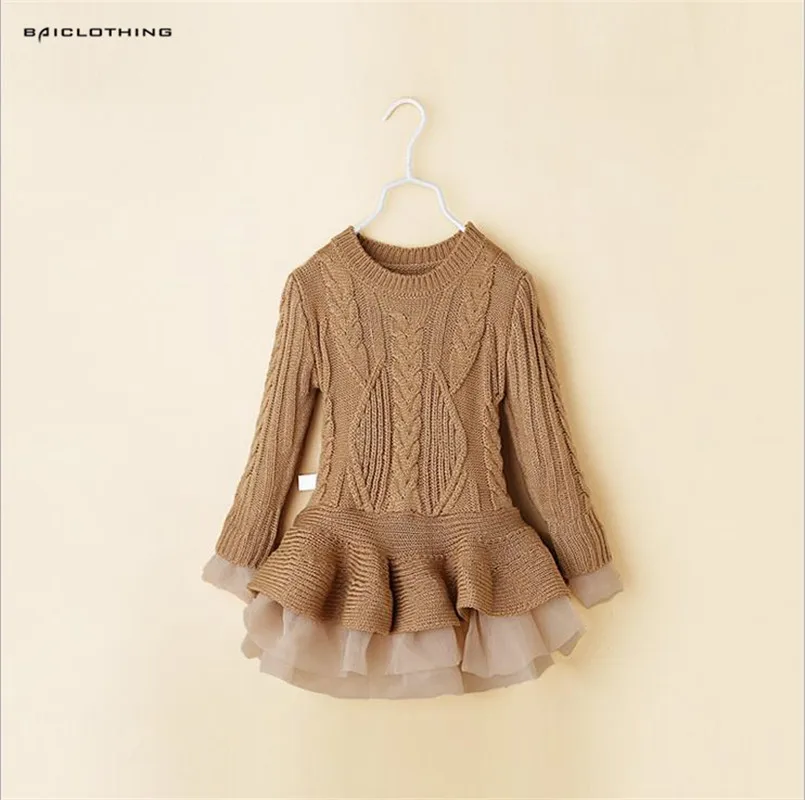 2017 новые осенние вязаные свитера с круглым вырезом для маленьких девочек детское