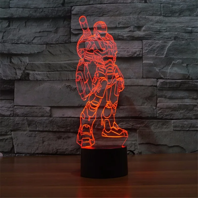 

Super Hero 3D LED Night Light Iron Man Fully Equipped Action Figure 7 Colors Touch Optical Illusion Table Lamp Home