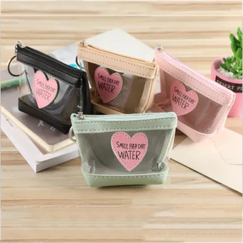 

New Jelly Transparent Coins Wallet Cute Heart Sweet Zipper Coin Purse Key Coin Lipstick Portable Makeup Bag Keychain Bags