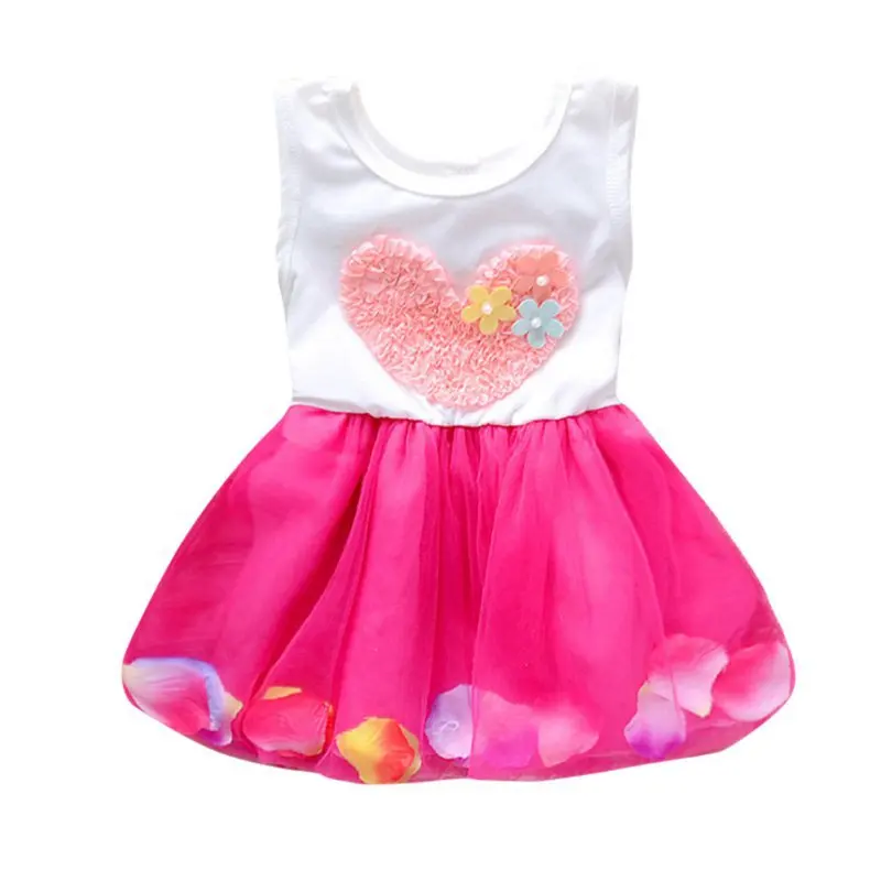 

Summer Girls Heart One Piece Dress Flower Princess Tutu Children's Cotton Sleeveless Kids Dress