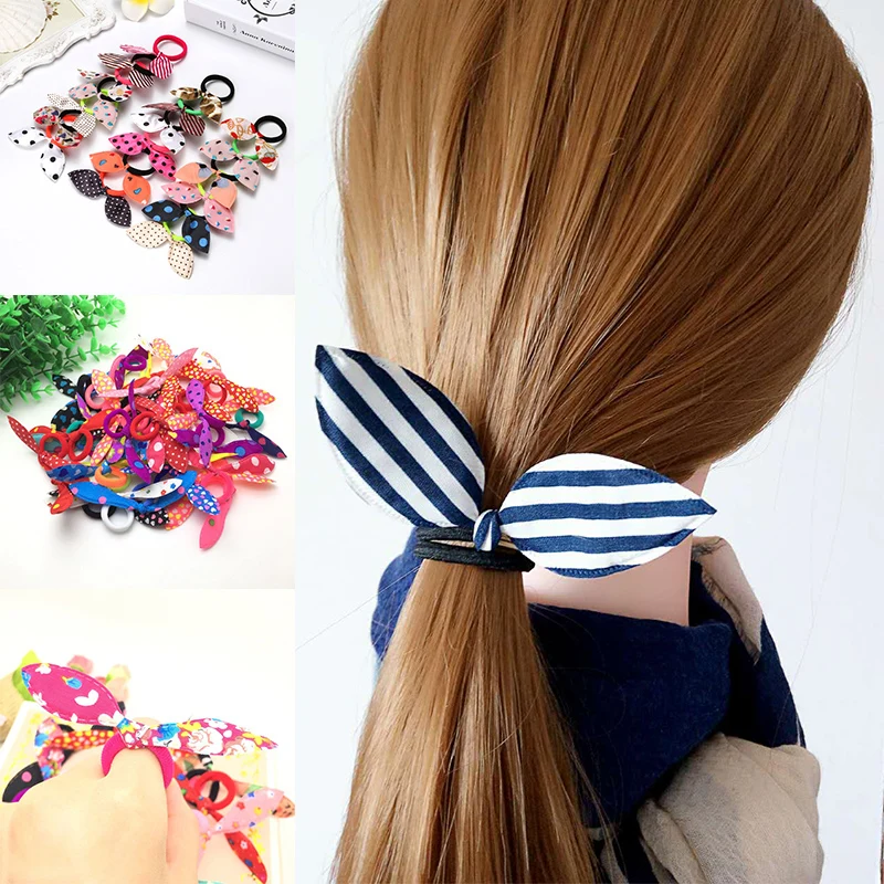 

10 Pcs/lot Fashion Women Girls Popular Colorful Children Elastic Hair Bands Lovely Rabbit Ears Hair Rope