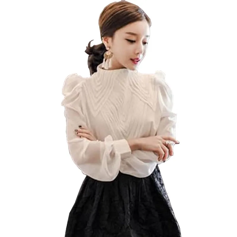 New Autumn Women Turtleneck Blouse Shirt OL Ladies Puff