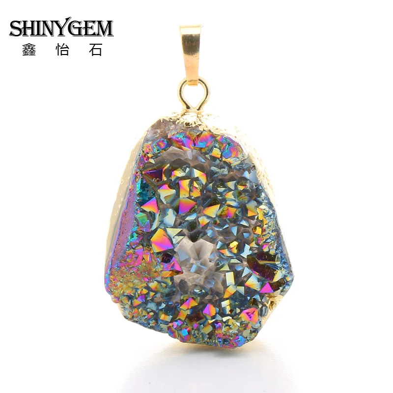 Подвеска ShinyGem с натуральным друзным кристаллом, золотой край, несимметричный кристалл, опал, подвеска, чакра, натуральный камень, Подвески для изготовления ювелирных изделий - Окраска металла: Red Colorful