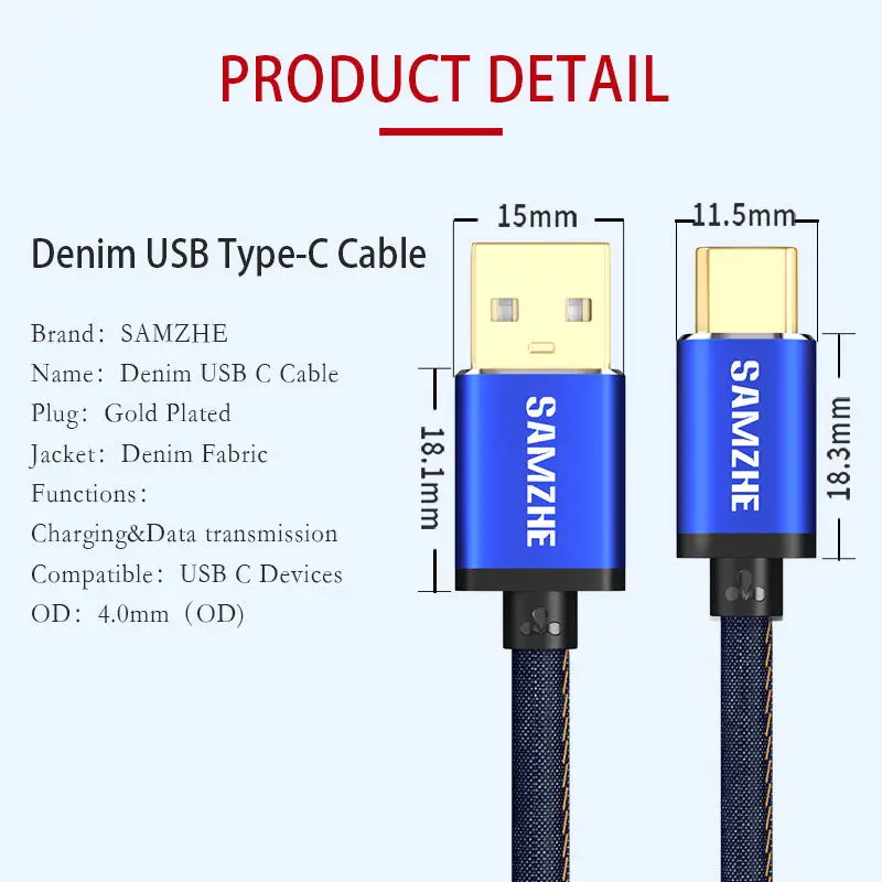 SAMZHE USB 2,0 Тип usb C кабель джинсы ткань 5V 2A кабель для быстрой зарядки из джинсовой ткани плетеный телефонный кабель для зарядки и передачи данных для Xiaomi huawei Letv samsung