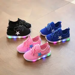 Дети Детские трикотажные ткань Обувь со светодиодной подсветкой кроссовки загорается Рождество светящиеся туфли YH-17
