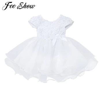 

New Baby Girl Dresses White Infant Baby Girls' 3D Rose Flower Organza Party Wedding Christening Baptism Dress