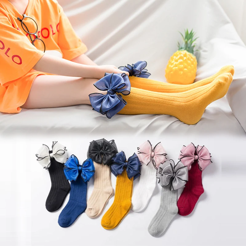 

Fashion Children Socks With Bows Baby Girls Sock Knee High Cotton Toddler Long Socks For Kids Candy Color One Pair Infant Sock