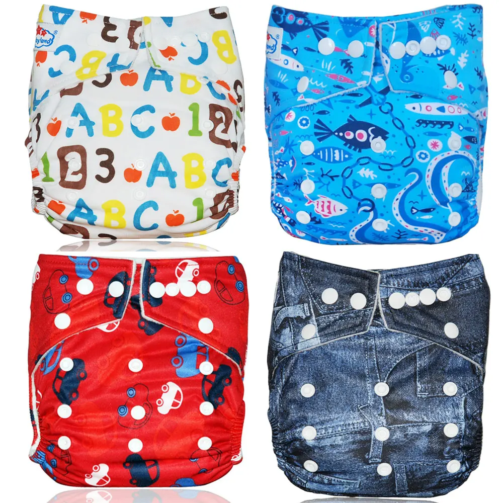 

3-Packs New Sales Upgrade Double Microfiber Inserts Printed Babyland Cloth Nappies Potty Training Diapers