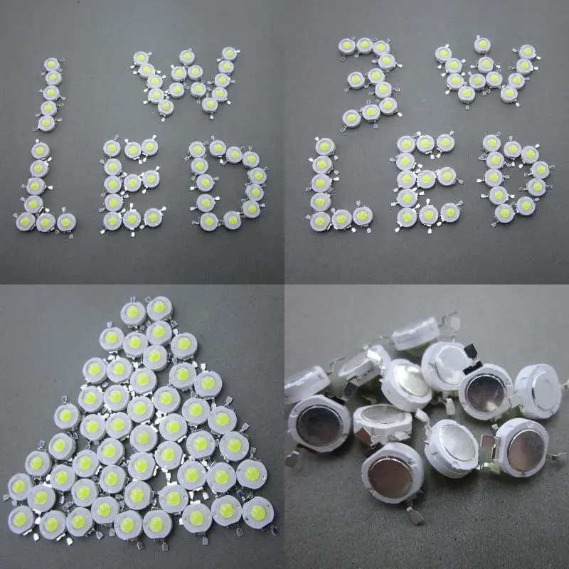 100pcs 1W 3W LED 높은 전원 LED 차가운 흰색 자연 흰색 따뜻한 흰색 RGB 빨간색 녹색 파란색 노란색 광원