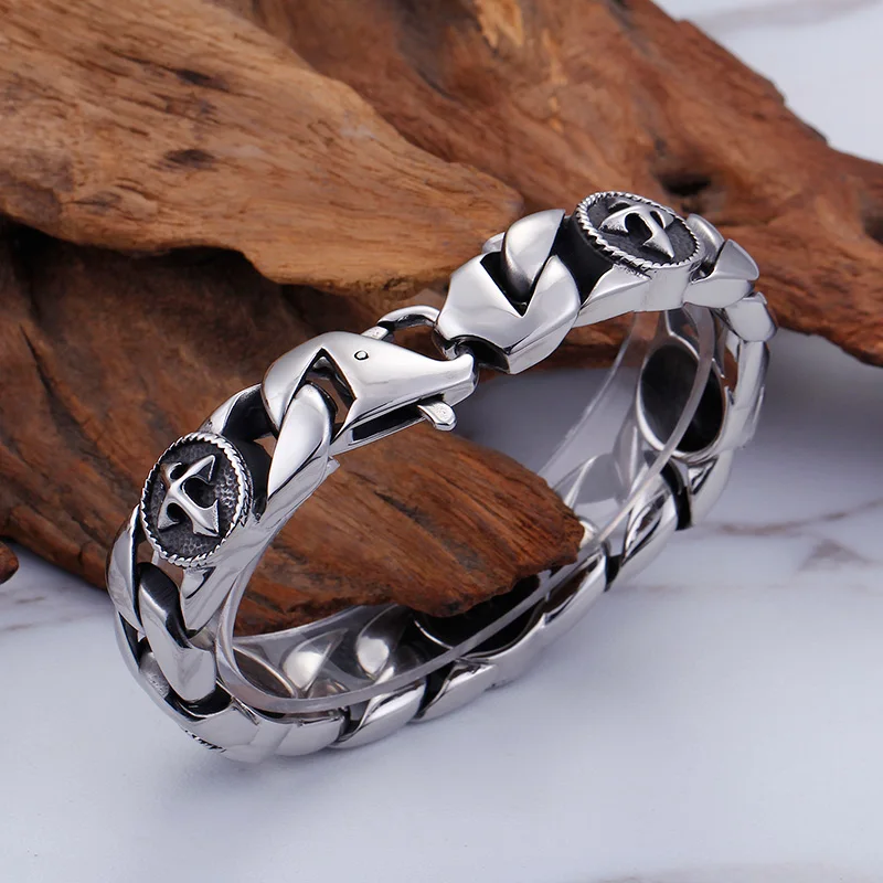 Мужской браслет рокер из нержавеющей стали TrustyLan в стиле панк|cross bracelet|stainless steel mens