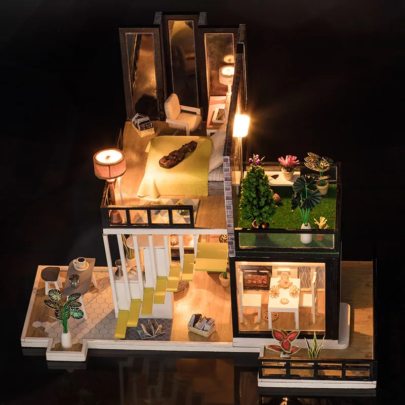 DIY Doll House Minature Dollhouse Villa Building Model With Furnitures Casa House Dolls Christmas Gift Toys For Children K033 #E