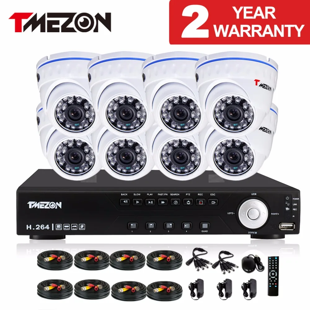 Tmezon 8CH 800TVL CCTV Home Security Surveillance System 8pcs IR Night Vision Dome Outdoor Waterproof Camera Alarm Diy Kit