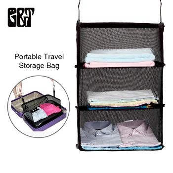 

3 Layers Portable Travel Storage Bag Hook Hanging Organizer Wardrobe Clothes Storage Rack Holder Travel Shelves Storage Shelf