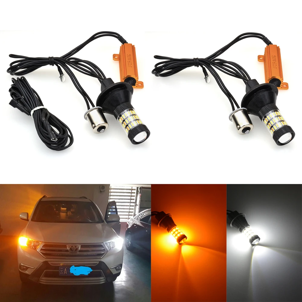 

Katur 2pcs 1156 BA15S P21W LED Turn Signal Bulbs Canbus No OBC Error Daytime Running Lights Switchback Led White Amber/Yellow