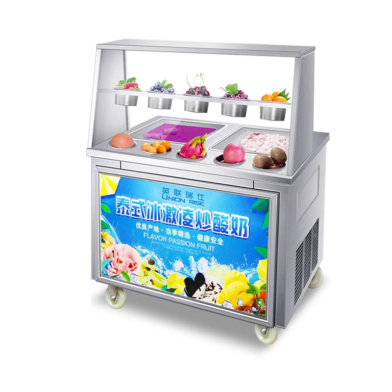

Double square pans fried ice cream machine fried ice cream roll machine with shelf and bezel