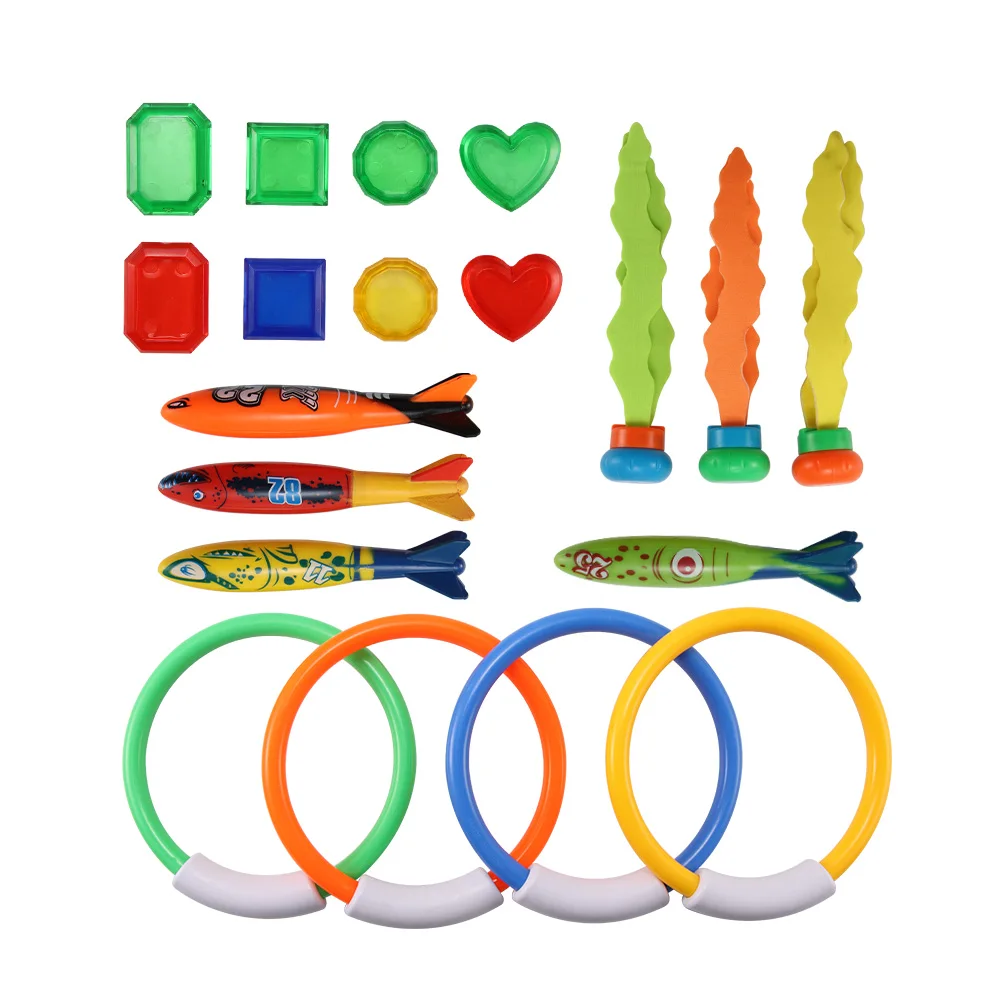 

19 PCS Underwater Diving Game Toys Set Rings Dive Funny Swimming Pool Toy Gift for Kids Child Summer Throwing Pool Accessories