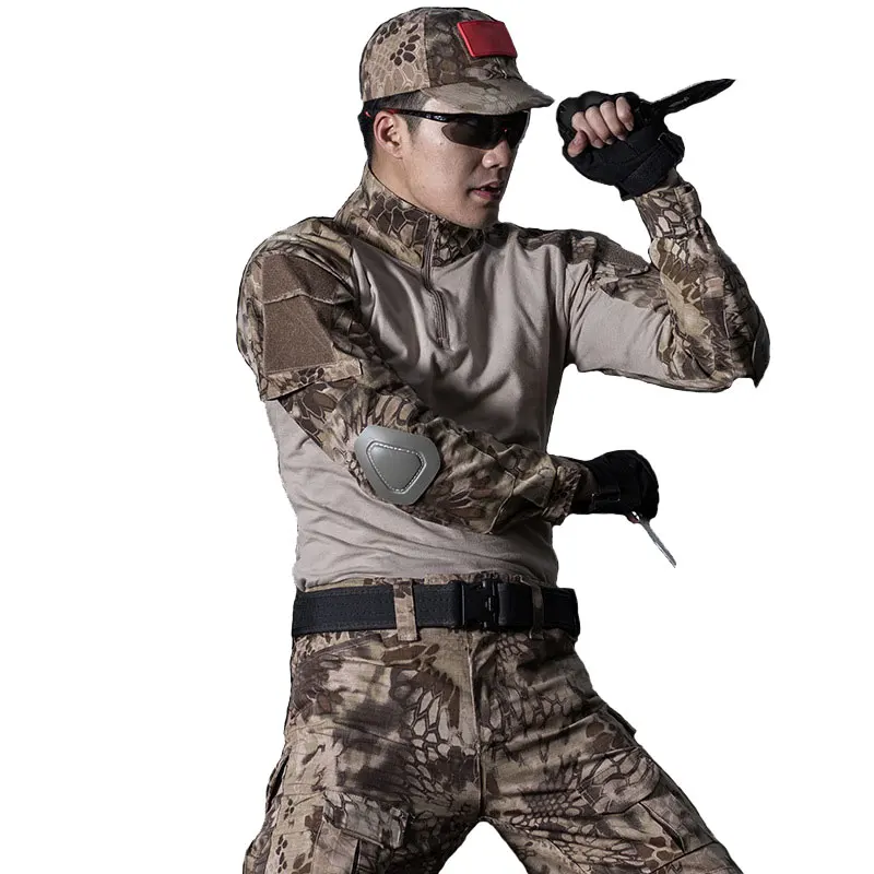 

Tactical SWAT Uniform Suit Military Camouflage Clothing Men Army Combat Uniforms Suit Camo T Shirt + Pants With Elbow Knee Pads