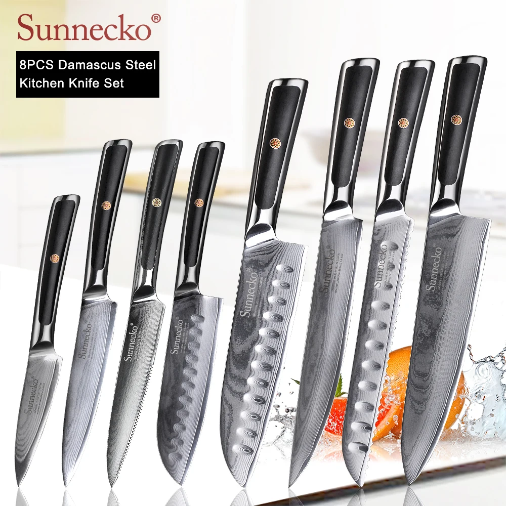 SUNNECKO дамасский нож шеф-повара для очистки хлеба Santoku нож для стейка японский VG10 Сталь G10 ручка для резки мяса набор кухонных ножей