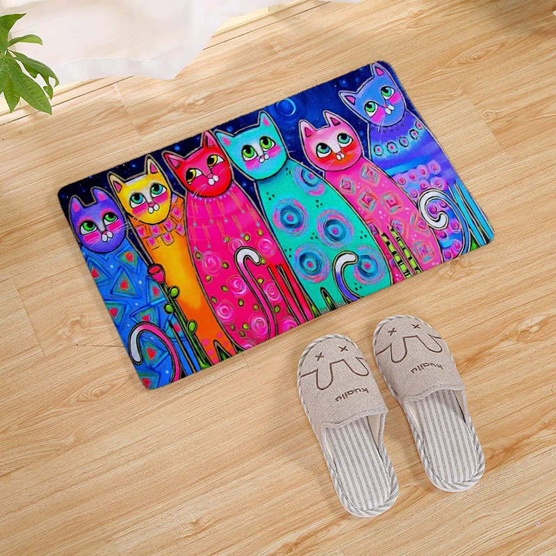 

Cartoon Cat And Dog Pattern Print Door Mat Kitchen Carpet Living Room Hallway Bathroom Entrance Non-slip Floor 80CM