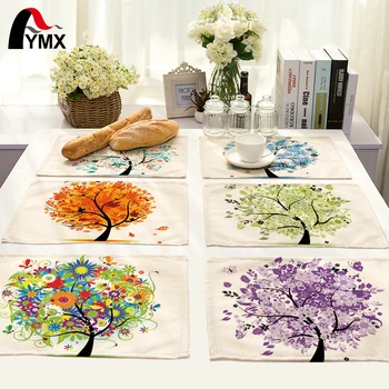 

42X32CM Table Napkins Mix 10 Style Beautiful Happy Tree Images Dinner Table Napkins Tea Coffee Towel Table Decor Tea Set