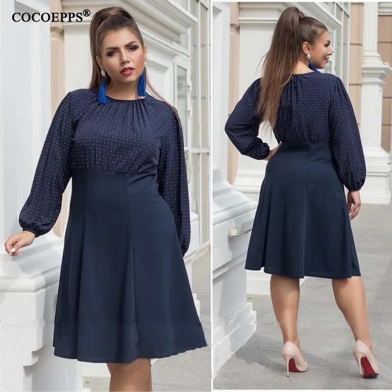 Женское платье большого размера 5XL 6XL офисное в горошек плюс элегантные вечерние