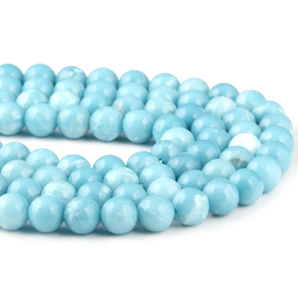 

Natural Stone larimar Round Loose Spacer Beads Ocean Sea stone 15" Strand 4 6 8 10 12 14MM Size For Jewelry Making Bracelets