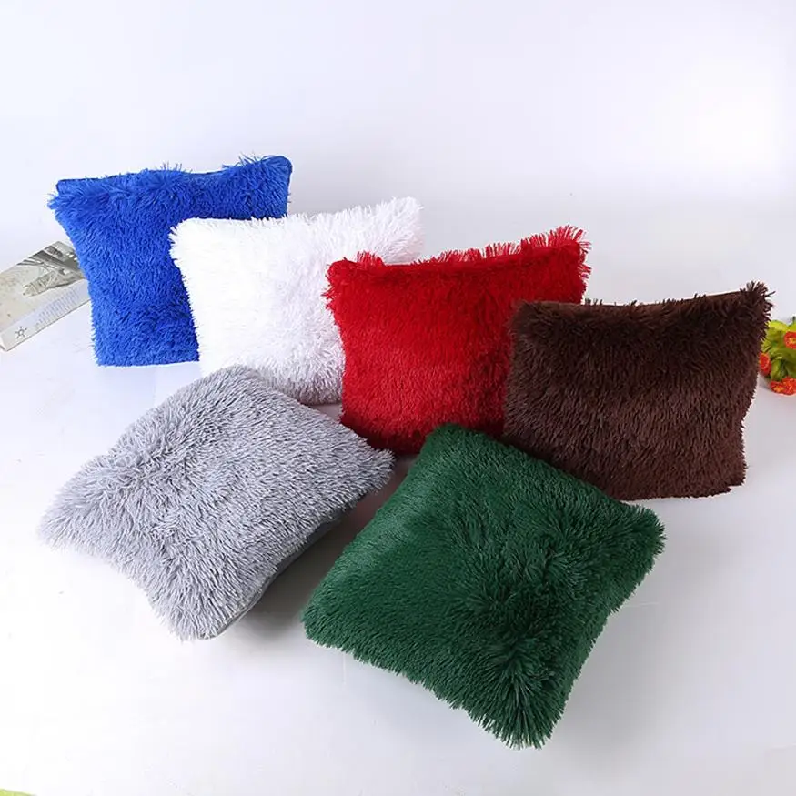 

TENSKE Fashionable solid Plush Furry Pillowcase Cover Home Bed Room Pillow Case Waist Throw Home drop shipping Q11 30+