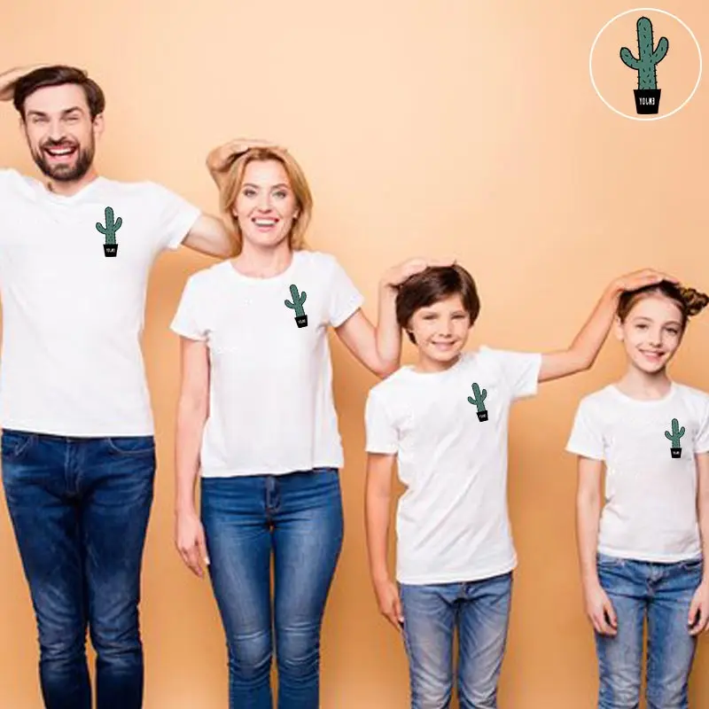 

family matching outfits dad mom son baby mother daughter clothes cactus cartoon cotton t shirt clothing kids summer streetwear