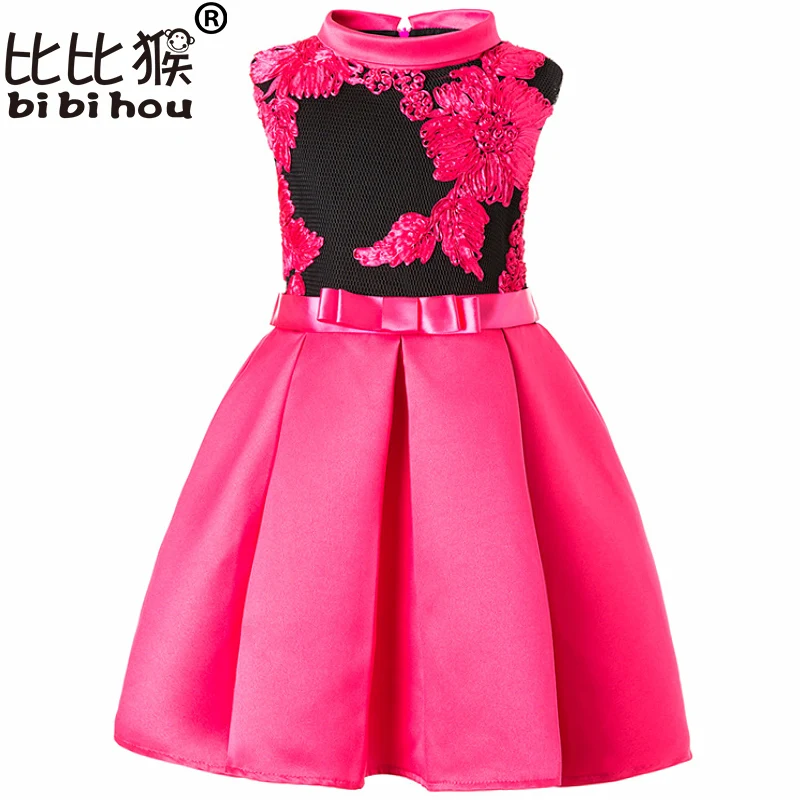 

2017 Winter Autumn high-grade Sleeveless Flower Girls Dresses children Net yarn Princess dress Kids Christmas Costume dress 2-9T