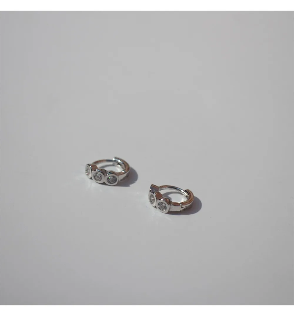 

925 sterling silver fashion zircon 3 small round ear ring ear bone ear buckle wild personality trend female girl silver ear jewe