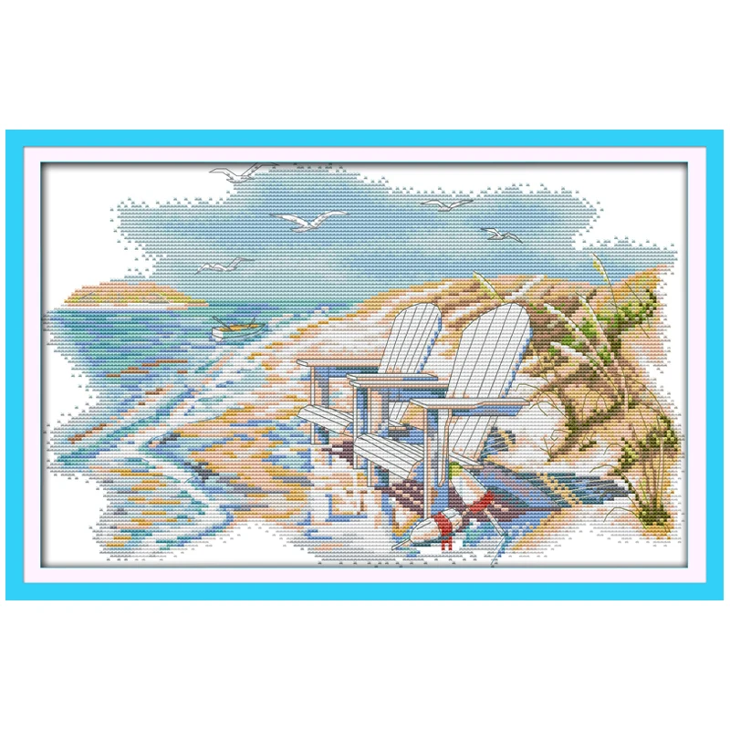 A quiet beach Counted Cross Stitch 11CT 14CT Cross Stitch Set Scenery Cross stitch Kit