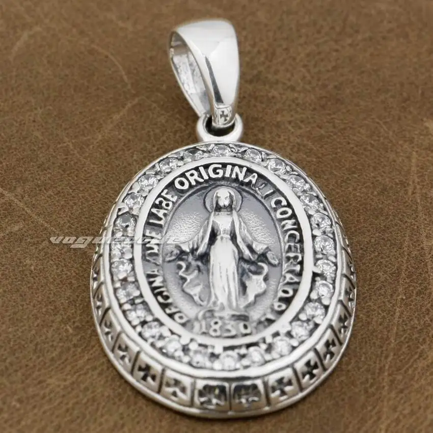 LINSION Дева Мария Иисус крест Фотоэлементы серебряные белые CZ подвески 8A004|cross 925|stone