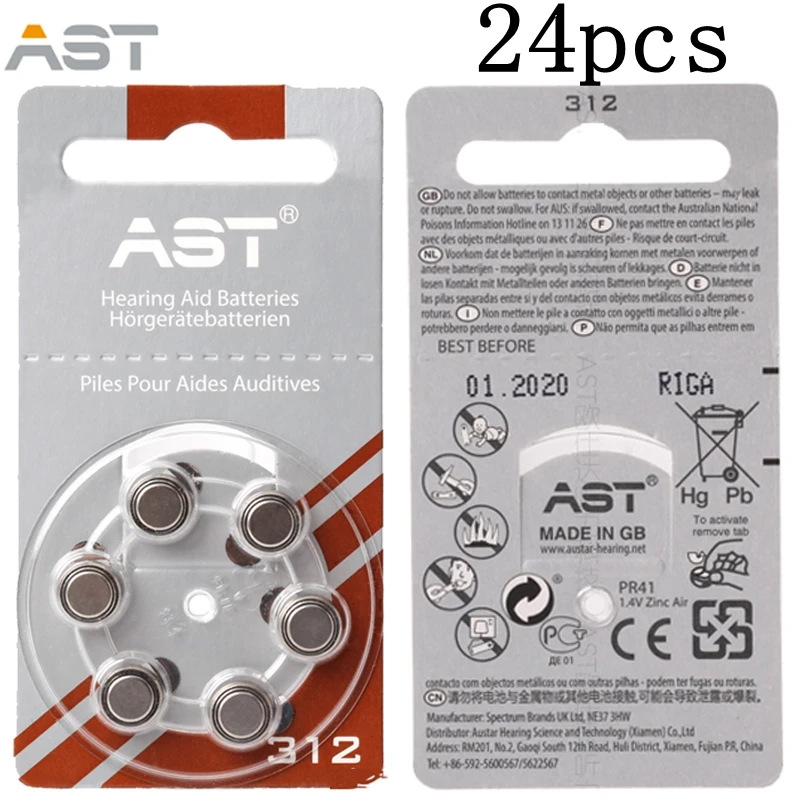 Buy 24pcs AST Hearing Aid Batteries A 312 A ZA312 PR41