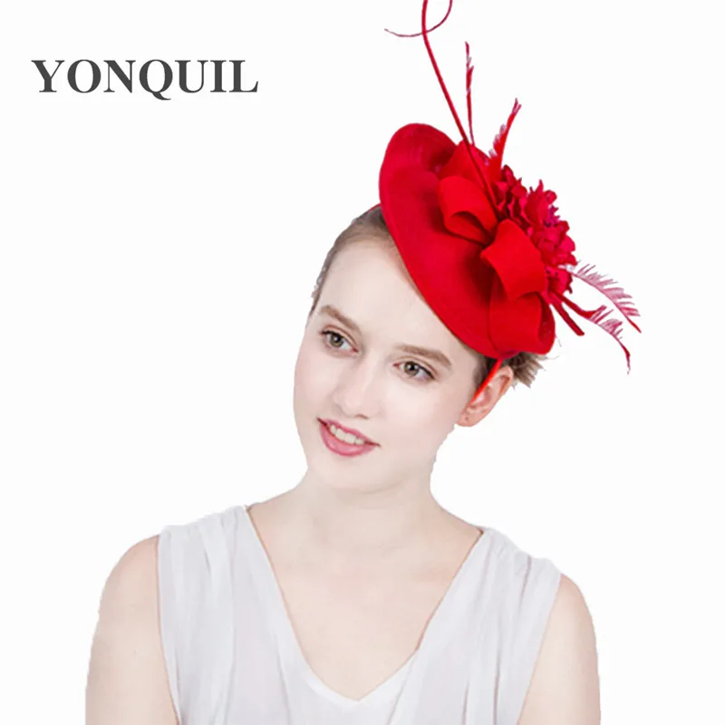التجزئة بوتيك 2018 تقليد سيناماي fascinator مع ريشة زهرة القوس fascinator ل سباق الخيل مهرجان وافراح 15 الألوان