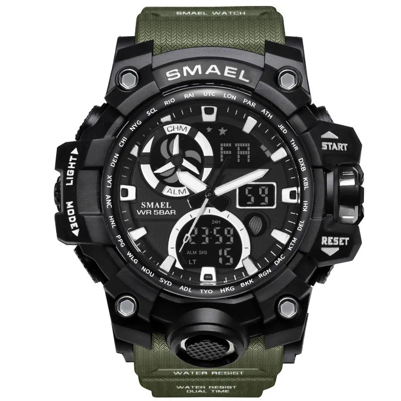 SMAEL, Брендовые мужские спортивные часы, двойной дисплей, аналоговый цифровой светодиодный, электронные кварцевые наручные часы, водонепроницаемые, для плавания, военные часы - Цвет: Army Green