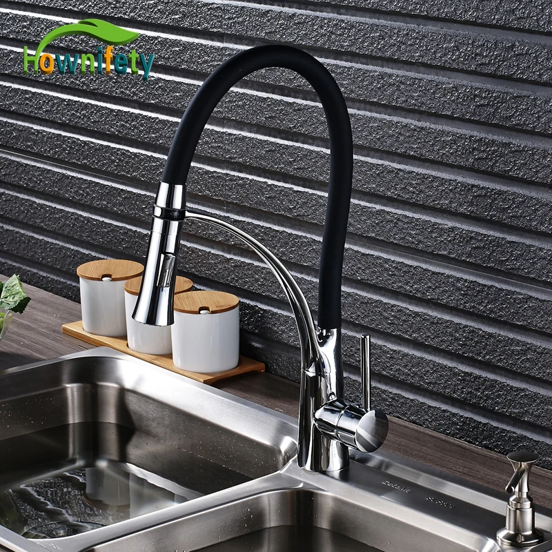

Black and Chrome Finish Kitchen Faucet Deck Mount Pull Out Dual Sprayer Nozzle Hot & Cold Water Kitchen Sink Faucet Mixer Taps