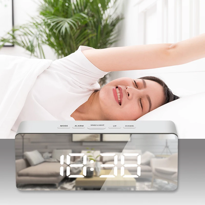 Светодиодные зеркальные будильник цифровые повтора настольные часы Wake Up Light