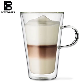 

400ml Coffee Mug with Handle Heat Resistant Double Wall Glass Kung Fu Tea Milk Drink Cup Healthy Insulated Transparent Office
