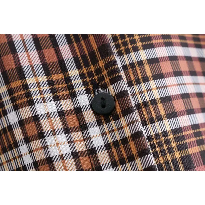 Новые осенние Для женщин Винтаж Plaid Midi платье пояса с отложным воротником и