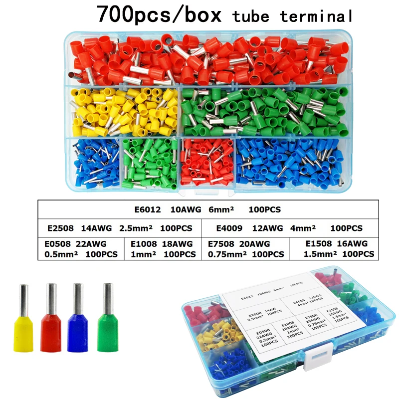 Мини плоскогубцы электрические провода обжимные инструменты трубчатые Клеммы Коробка Набор HSC8 10S 0,25-10 мм2 AWG23-7 6-4B/6-6 0,25-6 мм2 AWG23-10 - Цвет: 700tube box