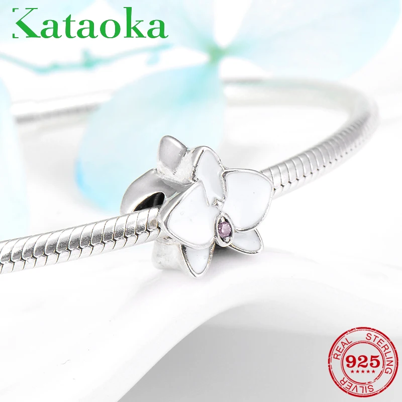

2018 Summer White orchid Shape charms beads pink CZ 925 Sterling Silver Fit Original Pandora Charm Bracelets bangles Jewelry