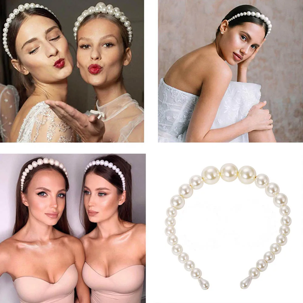 

AHB Fashion Pearl Women Hairband Elegant Jewelry Headband Hair Hoop Bear Ear Party Wedding Hair Band for Girls Women Headwear