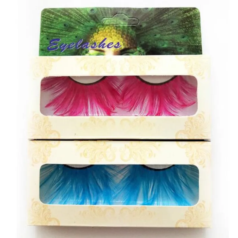 

Aqua Blue/Rose Red Feather False Eyelashes Exaggerated Colorful Lashes Extension Makeup Eye Lashes for Party Show Masquerade