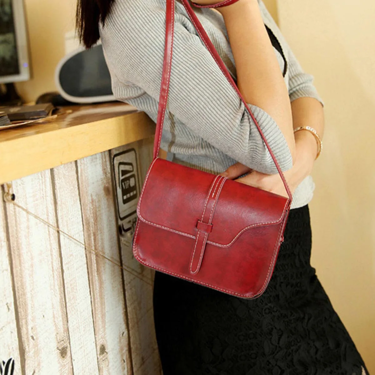 

Fashion Women Handbag PU Leather Crossbody Messenger Bag Vintage Shoulder Bags Briefcase New