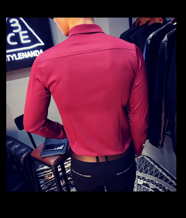 2019 Весна Новый мужской смокинг рубашки с длинным рукавом Slim Fit Бизнес Повседневная рубашка для мужчин модные однотонные Вечерние