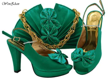 

Latest Teal Woman's High Shoes With Bag Sets Hot Sale Fashion African Flowers High Heels Pumps With Purse For Party B811-24