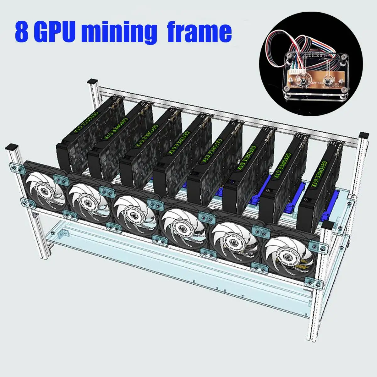 

Stackable Computer Frame Case with 6 Cooling Fan Switch For 8 Graphics Card GPU Mining Case Crypto Currency BTC Rigs Miner