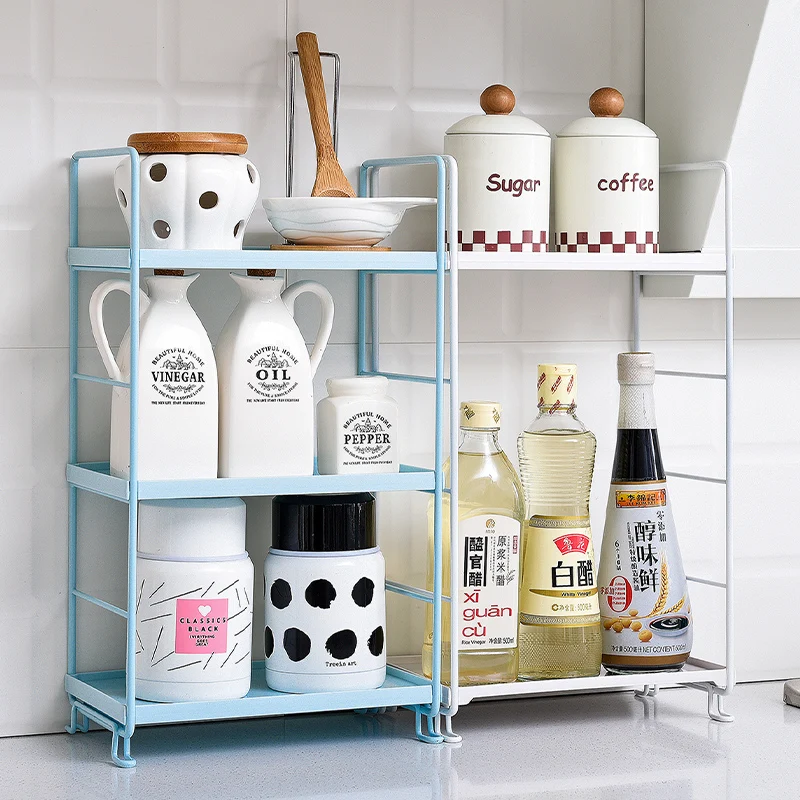 3-Tiers Storage Shelf Bathroom Organizer Kitchen Rack Stand Holder Iron Bookshelf Desktop Plastic Storage Rack Corner Shelves