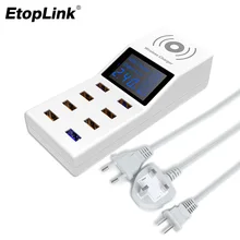 EtopLink Wireless Phone Charger QC3.0 Quick charging 8USB mobile phone Wireless Charger Smart Digital Display Power Strip Socket
