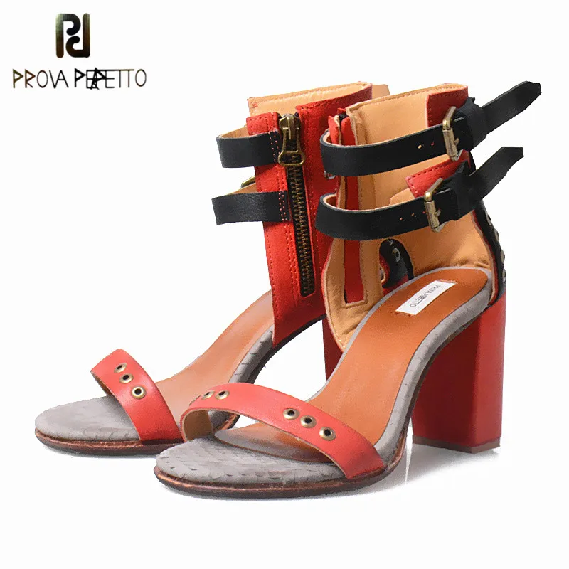 

Prova Perfetto 2018 Summer Open Toe Woman Sandal Shoes Mixed Color Super High Heel Shoes Hand-make Genuine Leather Singe Shoes
